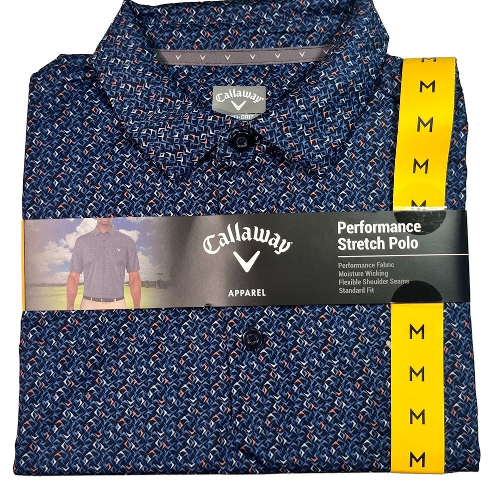 Callaway Opti•Dri Geometric Polo Shirt Mens Medium Blue Golf Performance Stretch